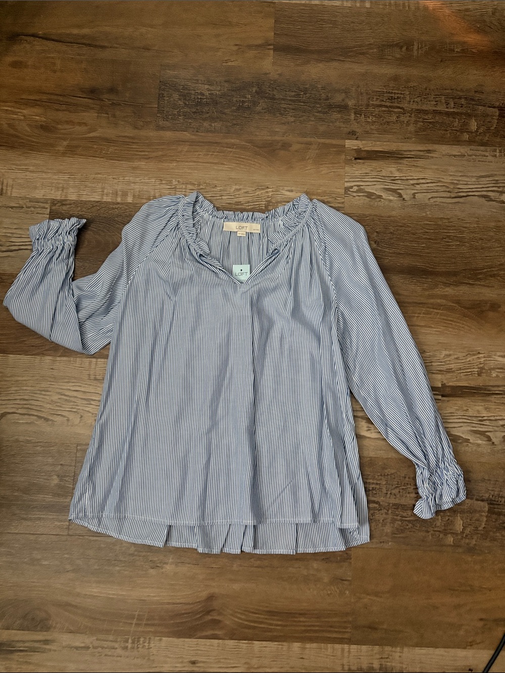 LOFT Light Blue and White Striped Peasant Blouse